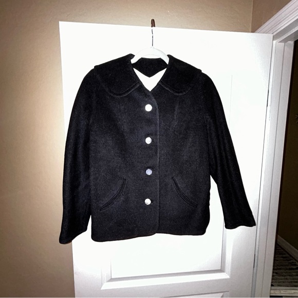Jack Bloom Wool vintage VTG black dark grey button up blazer collared xs xxs - Picture 1 of 14